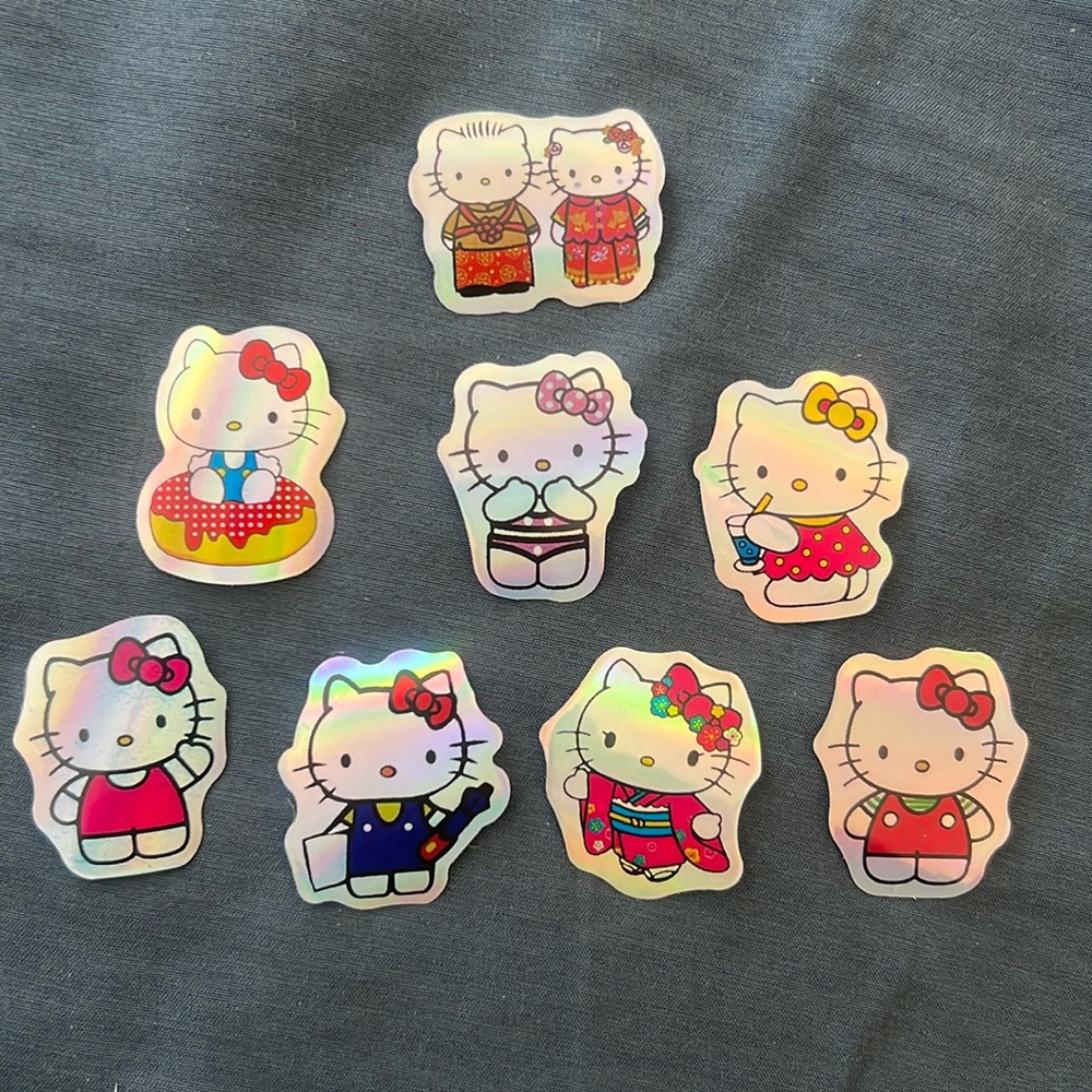 Sanrio Hello Kitty Glitter Sticker Lot - 8 Stickers